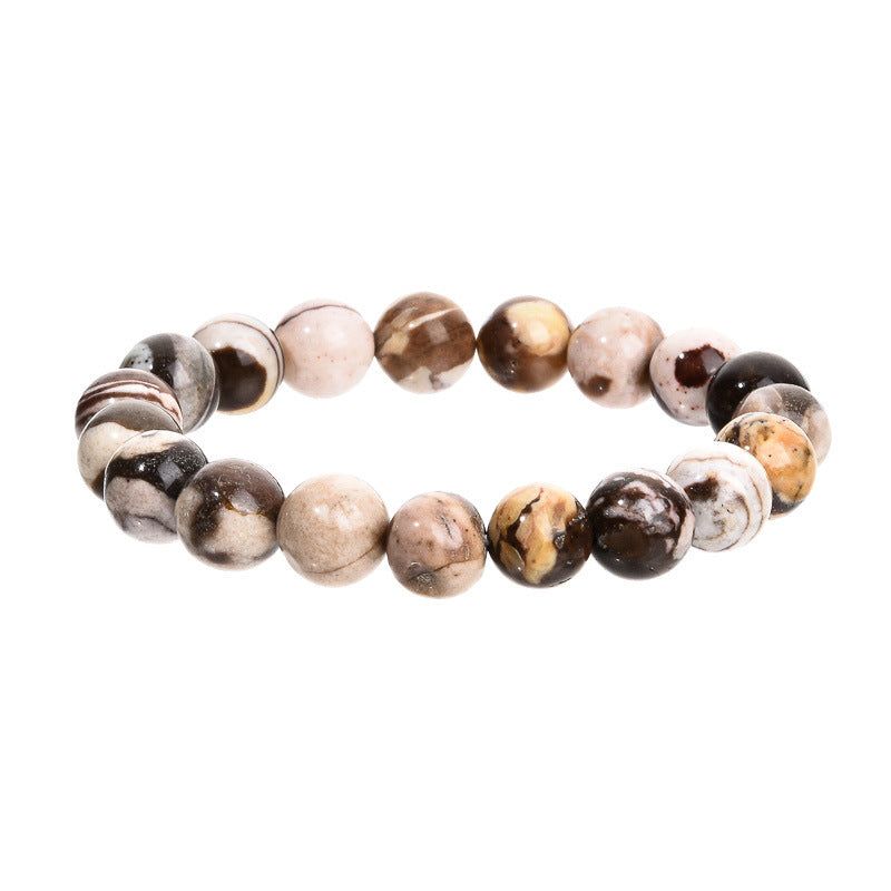 Elegant 10mm Round Agate Wood Crystal Beaded Bracelet Unisex Geometric Handmade Jewelry