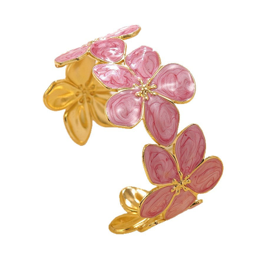 Geometric Floral Drip Oil Stainless Steel Open Cuff Bracelet for Women