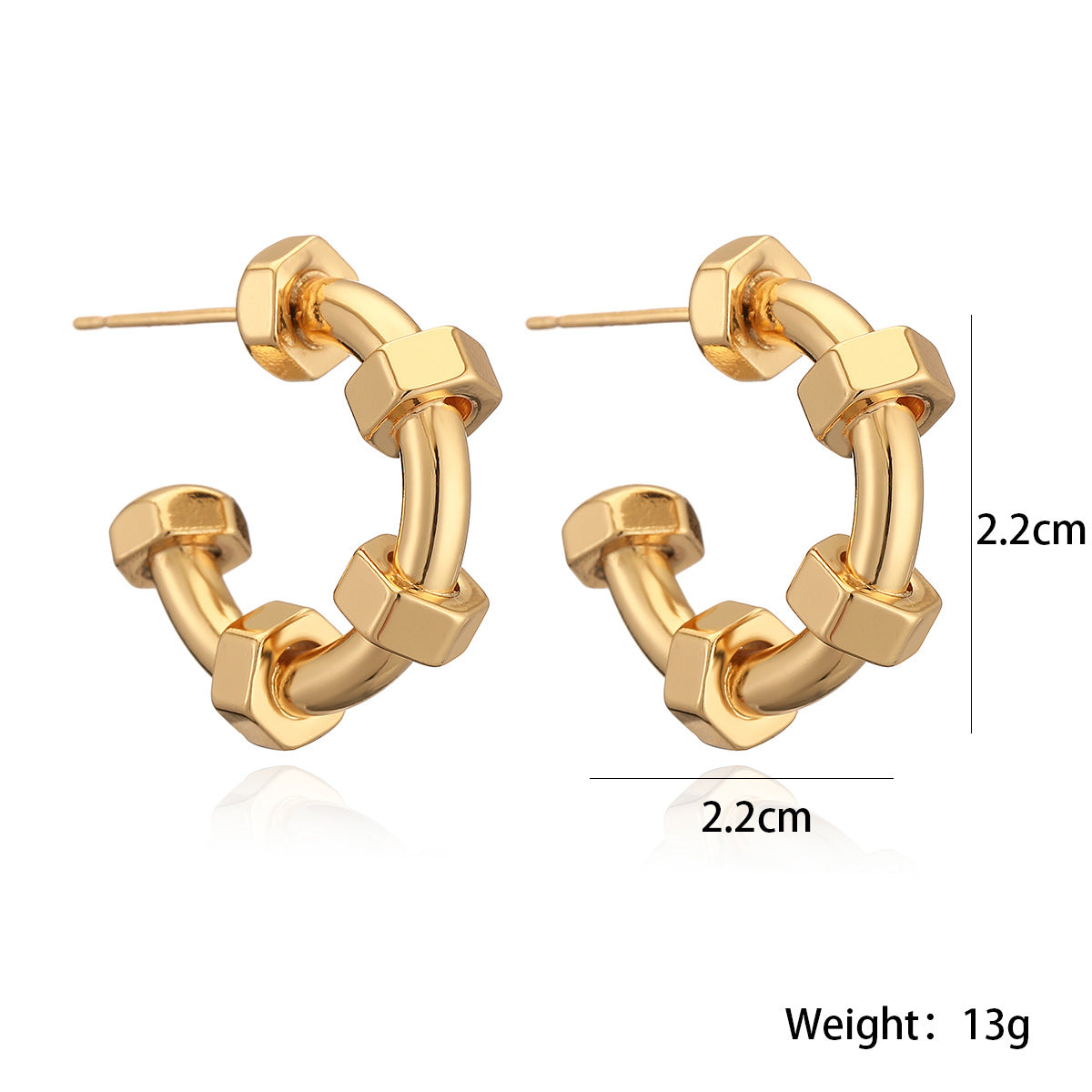 Punk Style Geometric C-Shaped Earrings for Women in Copper with 18K Gold Plating