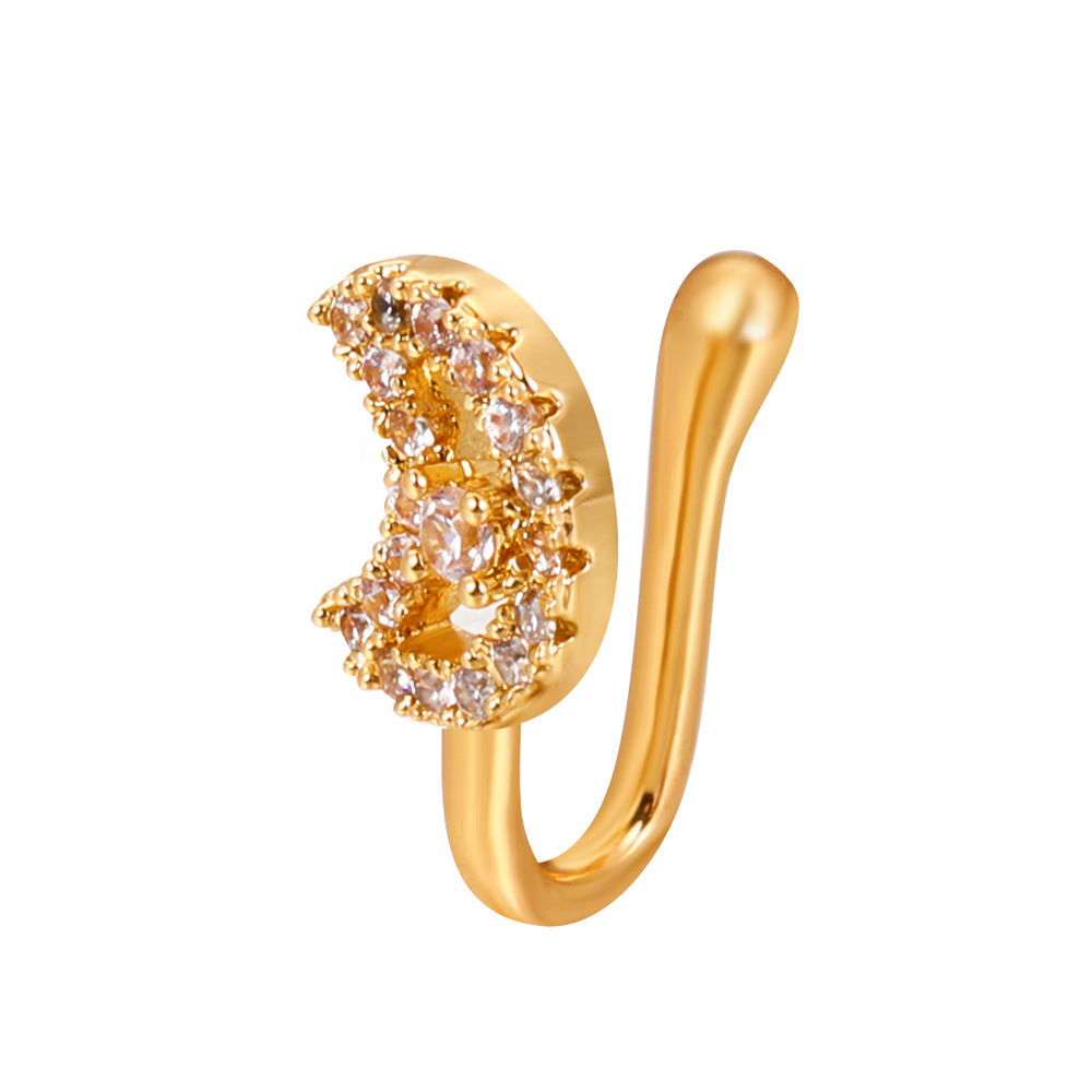 Clip per il naso a forma di U con stella e cuore placcata in rame vintage con zirconia cubica
