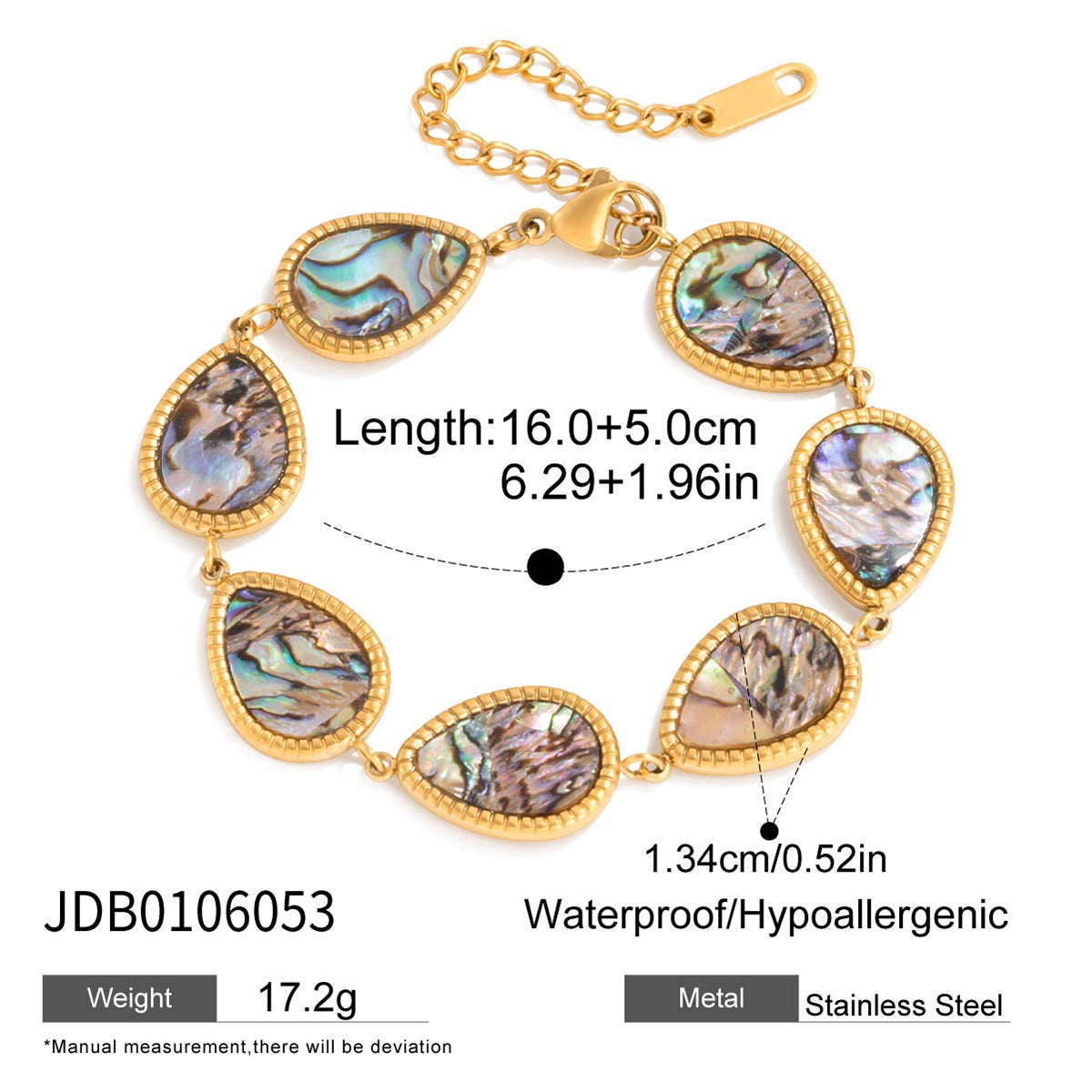 Bracciale di lusso geometrico in acciaio inossidabile placcato oro 18 carati con conchiglia di abalone da donna