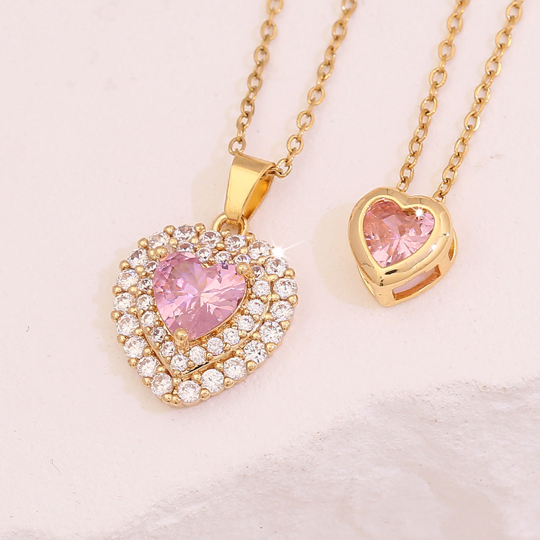 Fashionable Heart-Shaped Floral Water-Drop Leaf Pendant Necklace in Stainless Steel with Cubic Zirconia