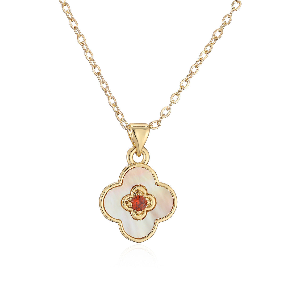 Minimalist 18K Gold Plated Brass Cubic Zirconia Floral Pendant Necklace for Women