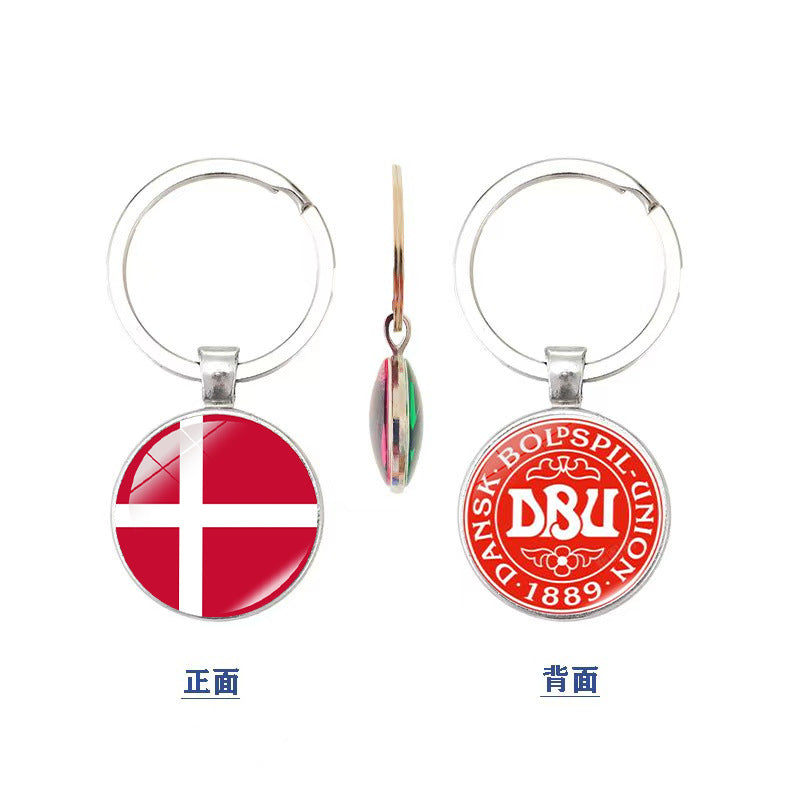 World Cup National Flag and Team Emblem Double-Sided Glass Keychain Pendant