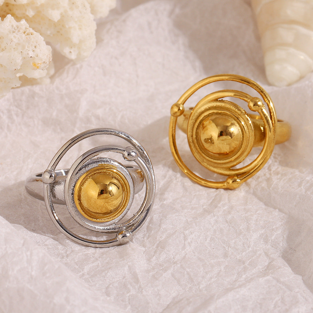 Anello da donna in acciaio inossidabile bicolore geometrico alla moda con placcatura in oro 18 carati
