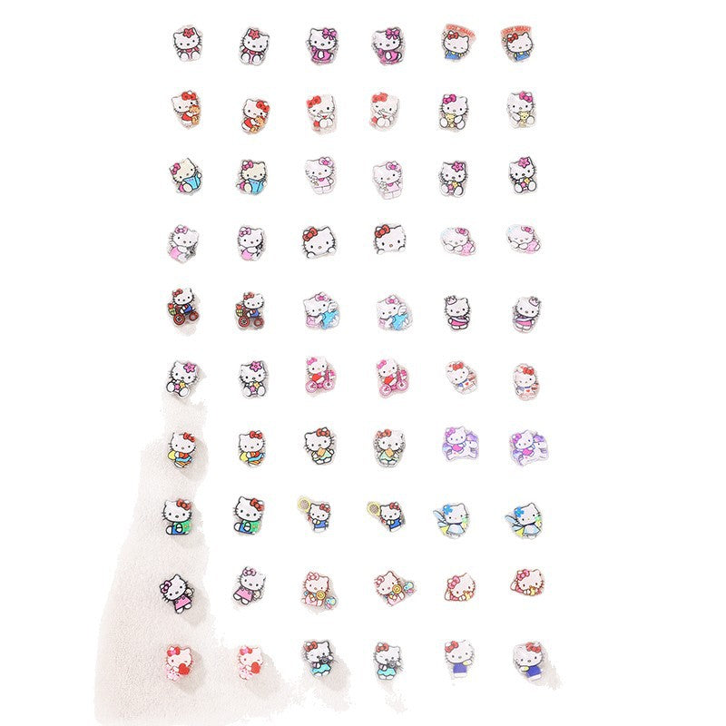 Bonito conjunto de pendientes de tuerca con lazo de gato de dibujos animados de KT para niñas, joyería de resina plástica para niños, regalo de cumpleaños o Año Nuevo