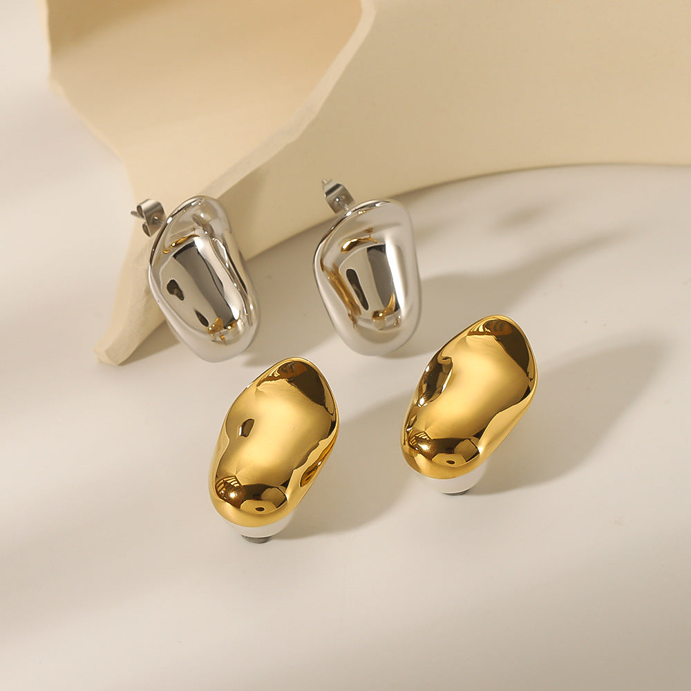 Minimalist Geometric Stainless Steel Gold-Plated Ear Cuffs with Pearl Inlay for Women