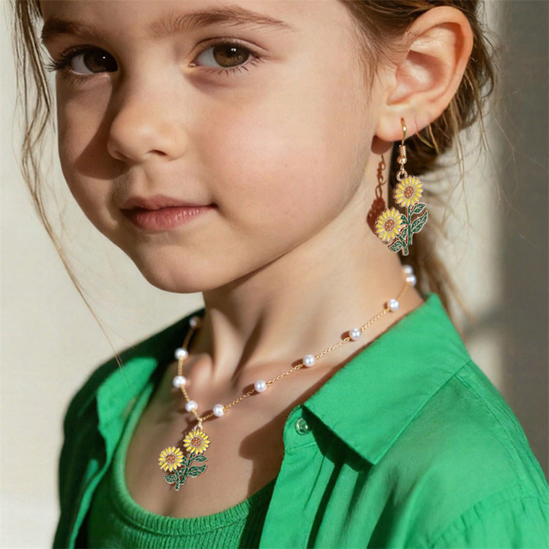 Juego de Collar Minimalista de Aleación en Forma de Lazo con Acabado Esmaltado para Niñas de 3 a 10 Años