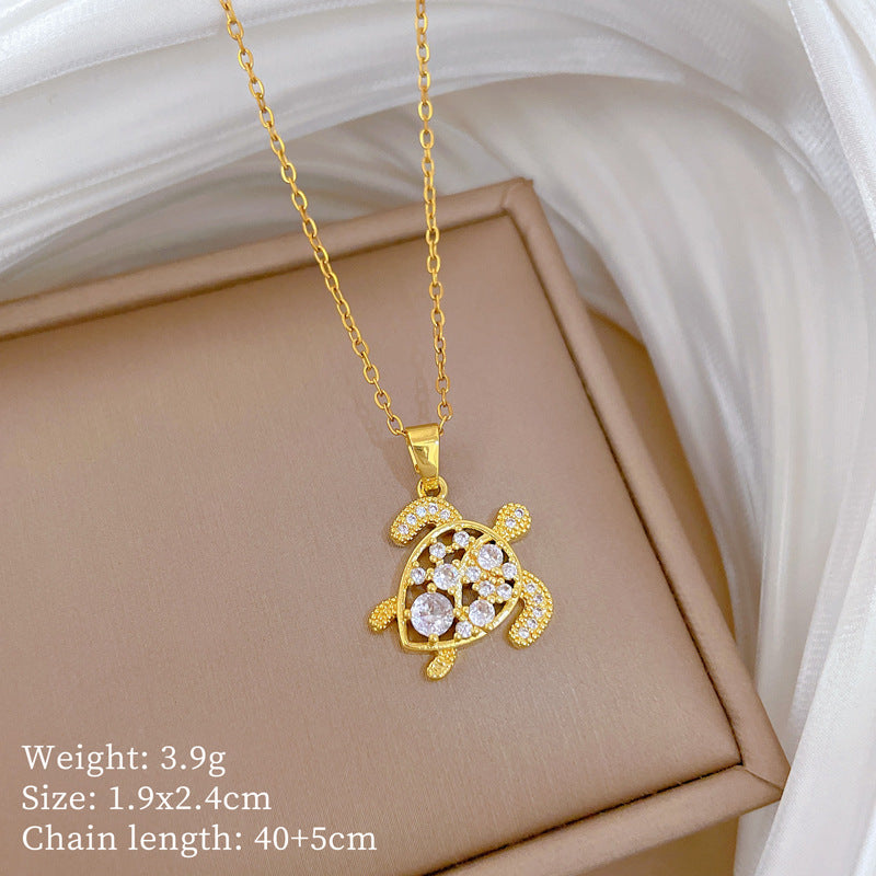 Sweet Minimalist Animal Shape Micro-Inlaid Cubic Zirconia Brass Pendant Titanium Steel Necklace for Unisex