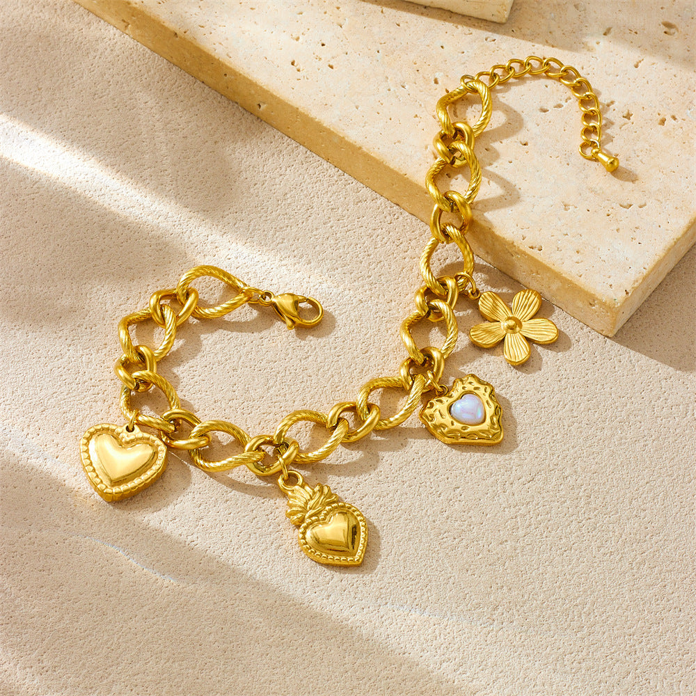 Personalized Gold Plated Stainless Steel Flower Heart O-Chain Bracelet