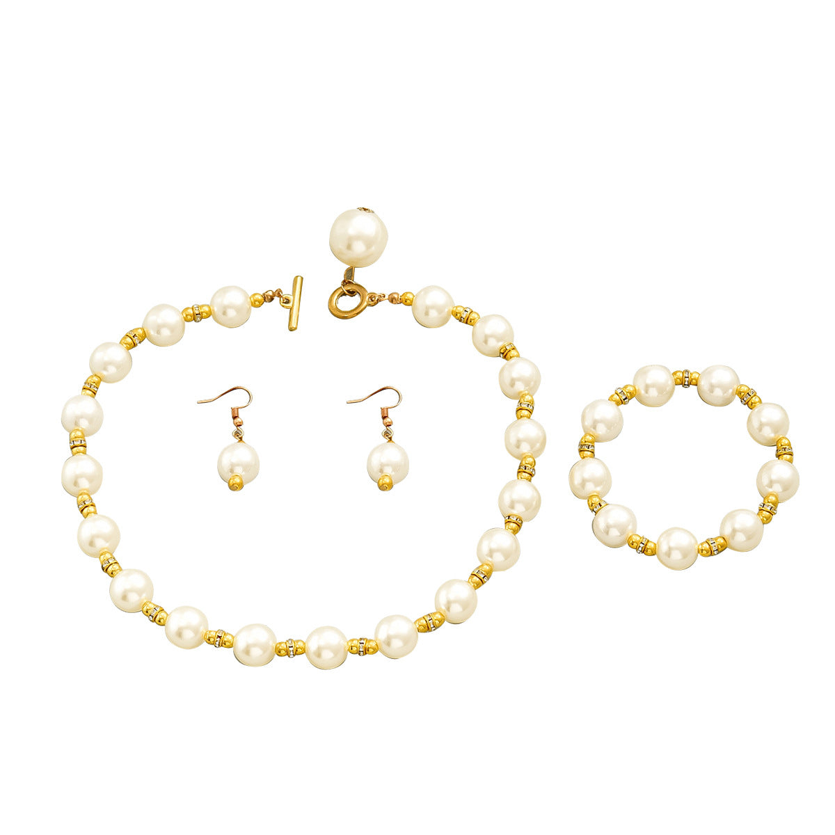 Elegante Conjunto de Joyería de Perlas y Nácar para Mujer — Collar con Colgante Redondo y Ovalado, Cadena de Perlas, Pendientes y Pulsera a Juego, Accesorio de Moda Minimalista