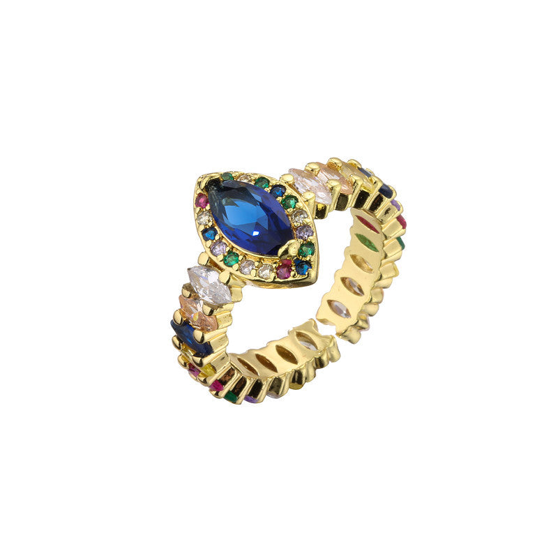 Geometric Micro-Inlay Crystal Cubic Zirconia Brass Gold Plated Ring for Women