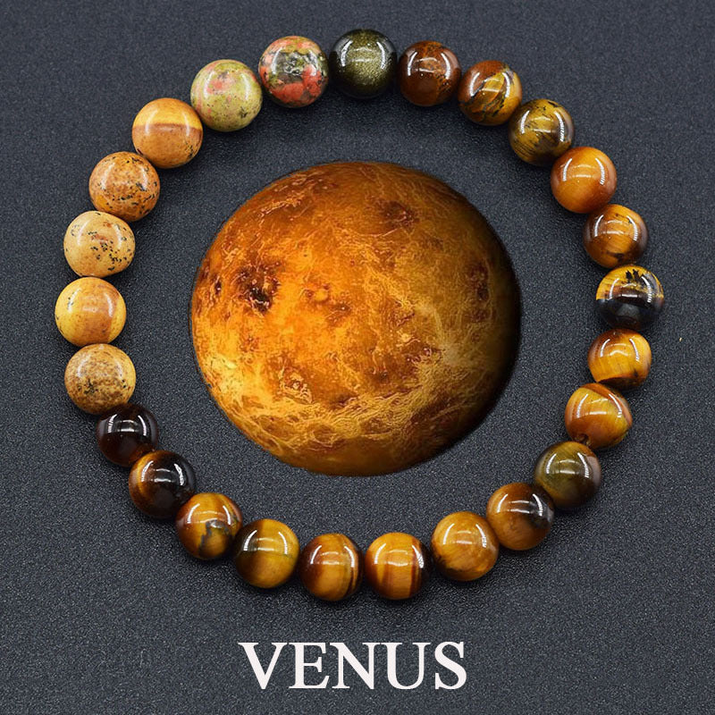 Classic Sweet Natural Gemstone Round Geometric Stretch Bracelet Unisex Jewelry Gift