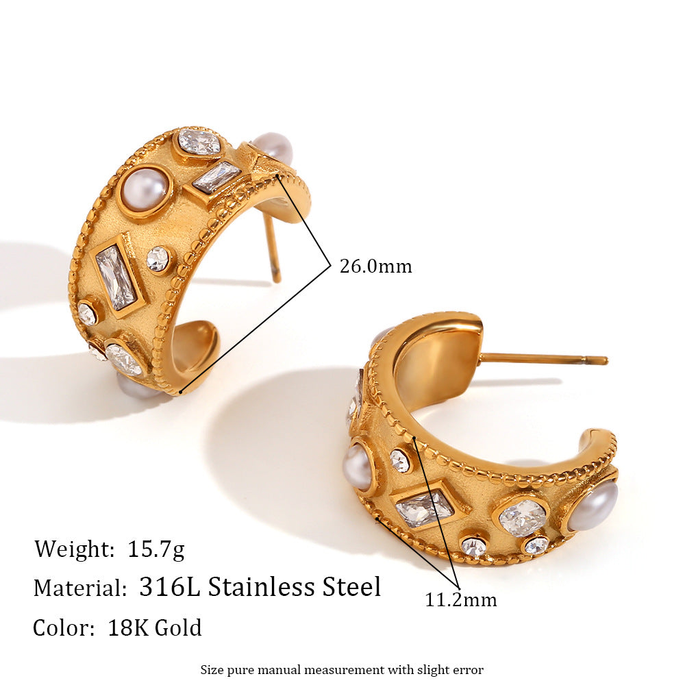 Vintage-Inspired Geometric Stainless Steel Earrings with 18K Gold Plating for Women