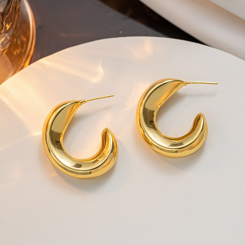 Pendientes minimalistas de titanio con forma de C geométrica para mujer, con chapado al vacío hipoalergénico