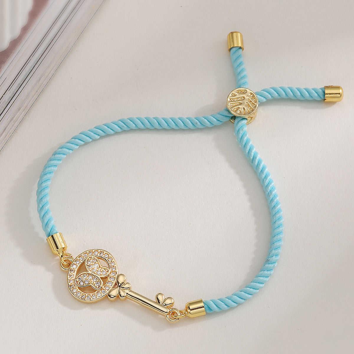 Luxury Minimalist Geometric Key 18K Gold Plated Brass Micro-inlay Cubic Zirconia Bracelet for Women