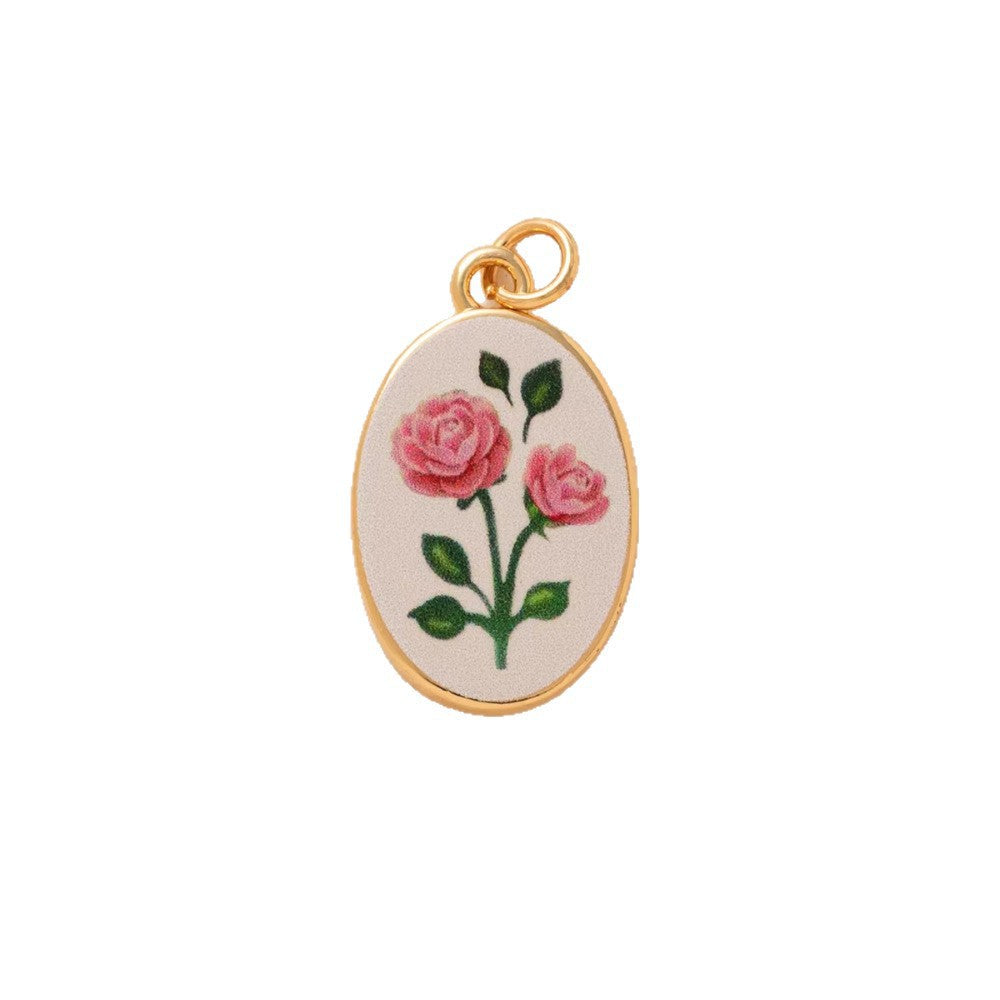 Sweet Heart Geometric Oval Floral Plated Brass Stainless Steel Pendant Necklace