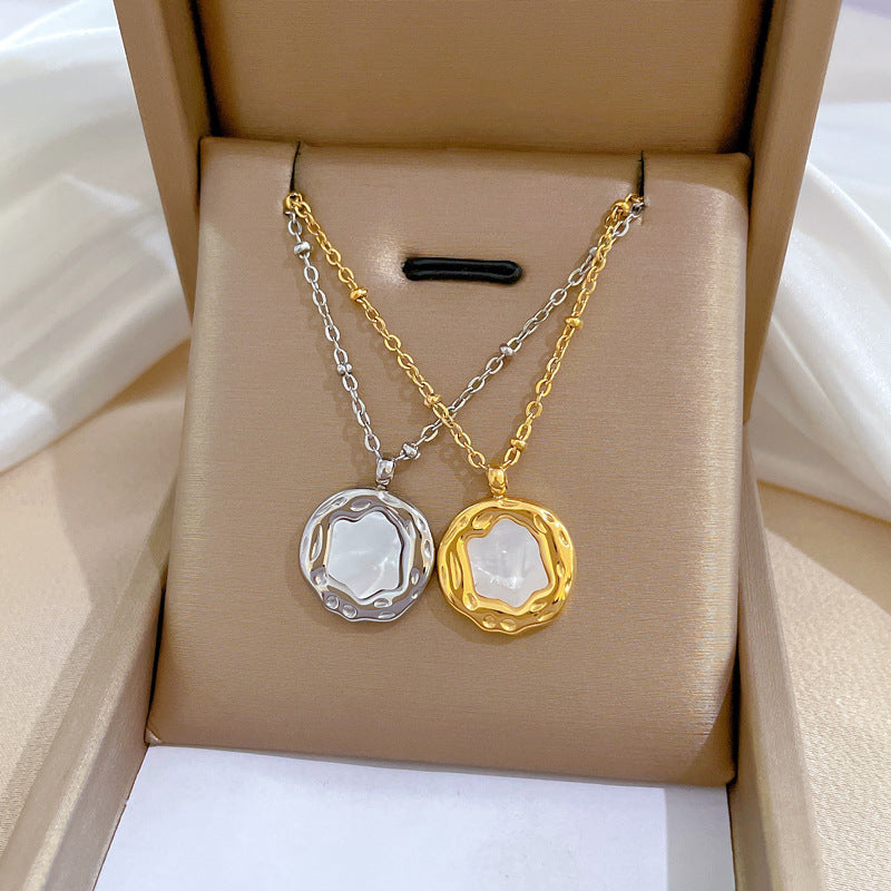 Minimalist Irregular Shell-Shaped Titanium Steel Necklace with Gold Plating for Women