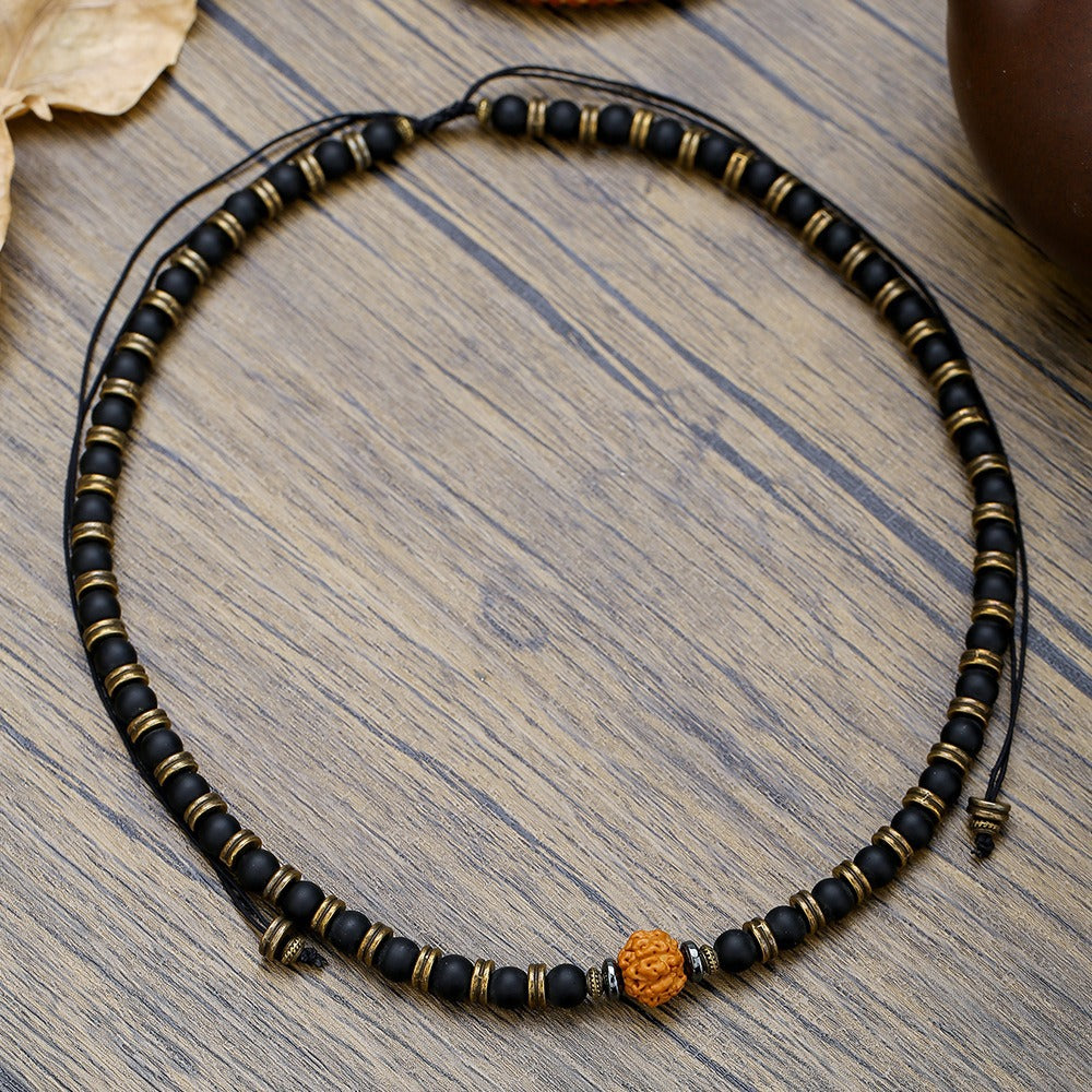 Bohemian Vintage Men's Geometric Wood Beaded Necklace