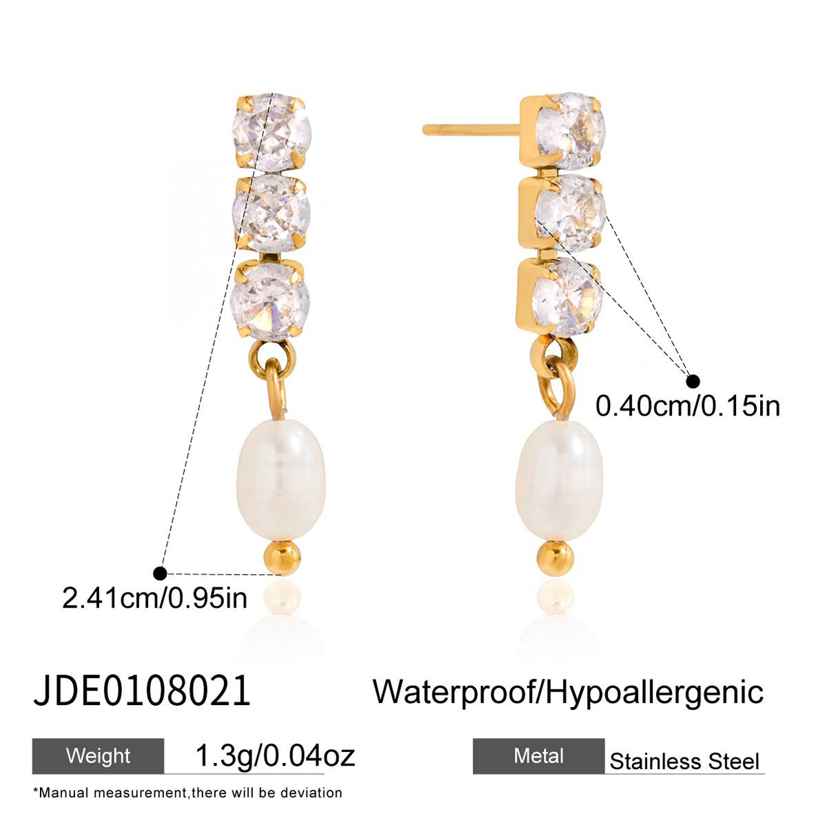 Pendientes de Botón Minimalistas Geométricos de Acero Inoxidable con Acentos de Perlas de Agua Dulce y Baño de Rodio para Mujer