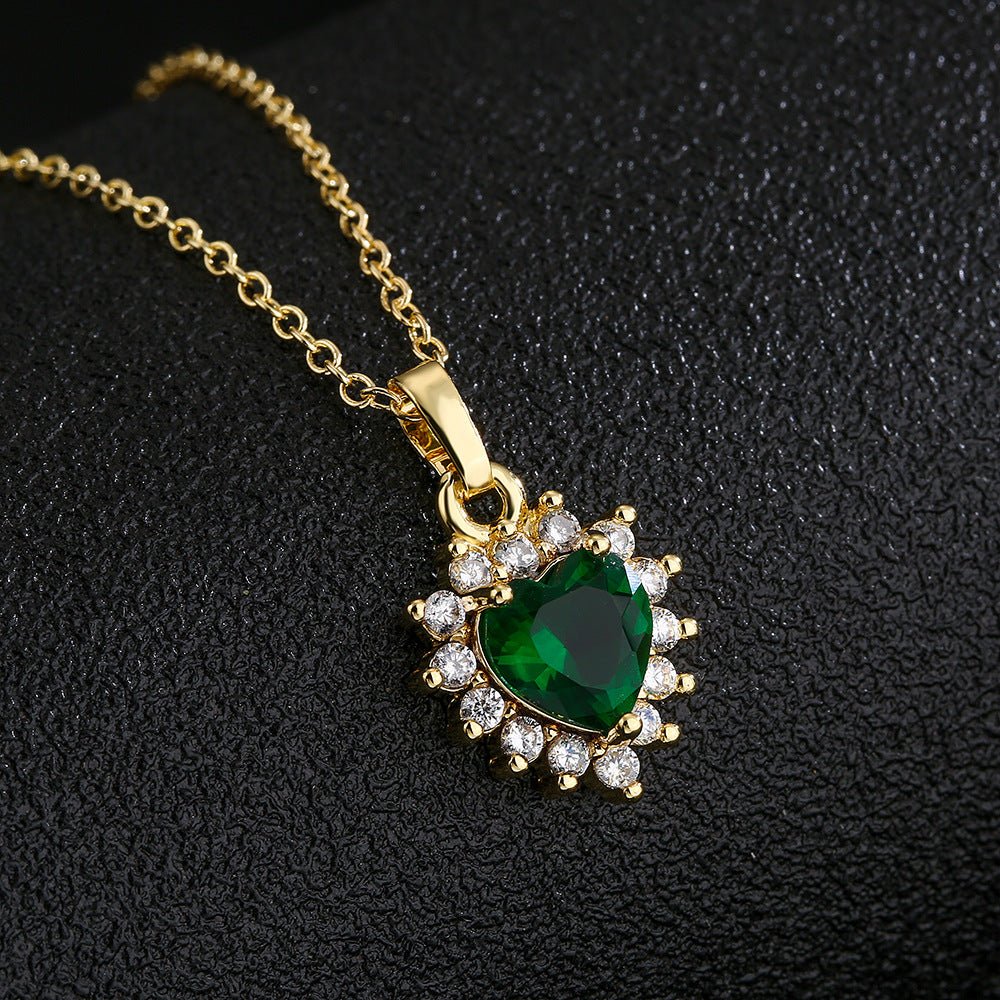 Luxury Geometric Heart Pendant Necklace 18K Gold Plated Copper Micro Paved Zircon Women