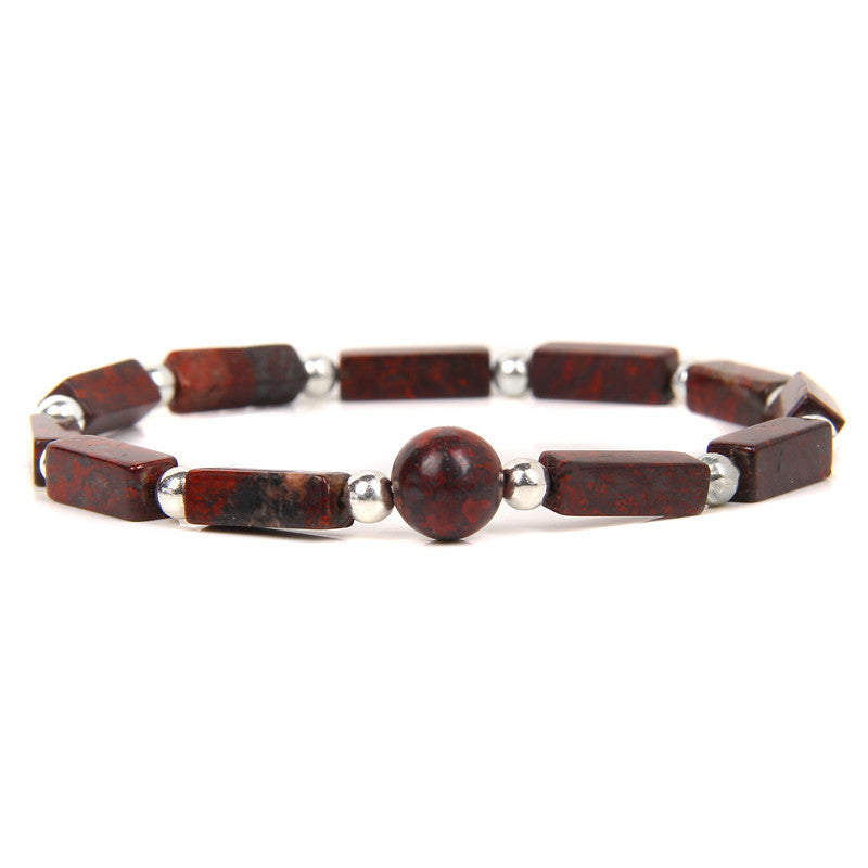 Minimalist Elegant Rectangle Natural Amethyst Agate Bracelet Unisex Floral Pattern Handmade Jewelry