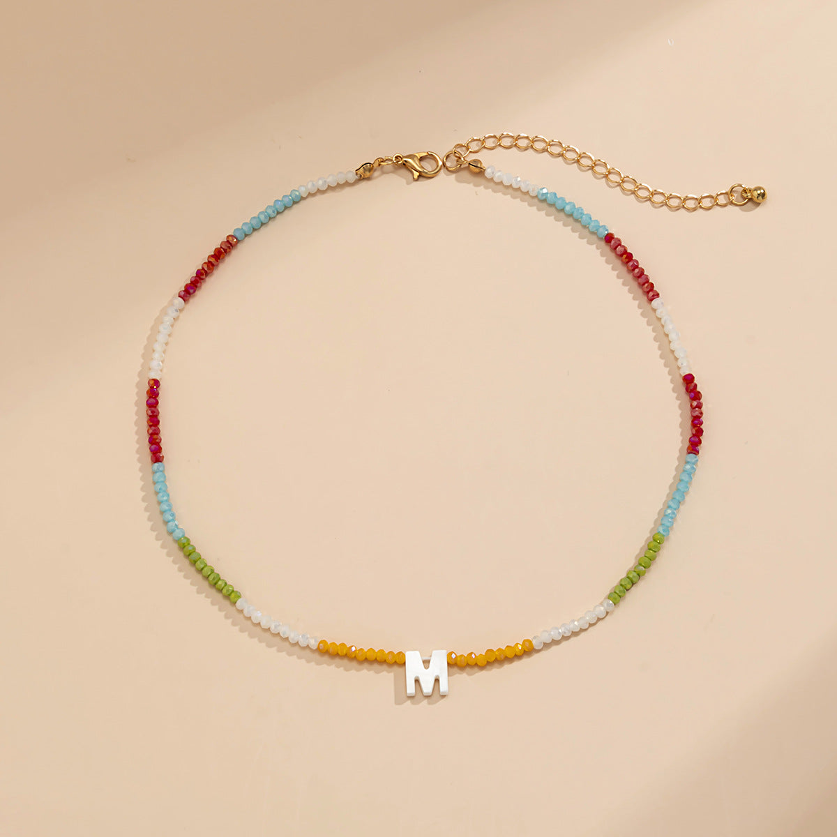 Bohemian Vintage Ethnic Geometric Letter Resin Beads Snake Chain Necklace for Women