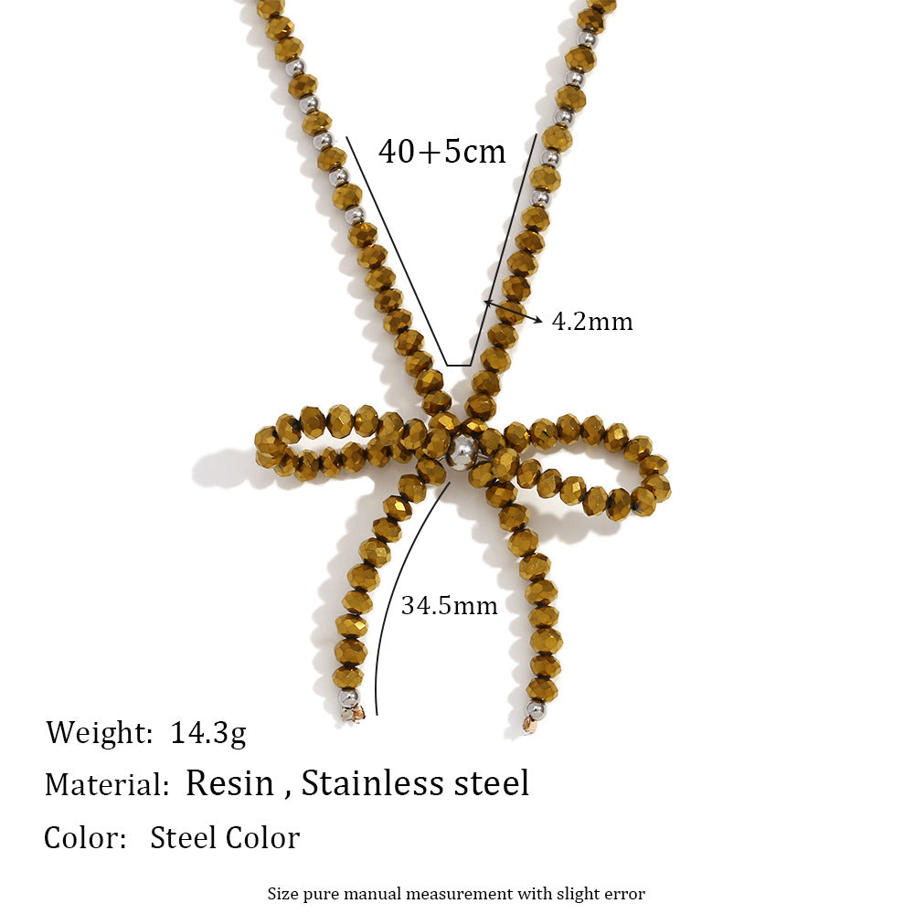 Fashionable Bow-Knot Pendant Necklace for Women with Stainless Steel Chain and Titanium Steel Pendant, Electroplated Finish, Geometric Design