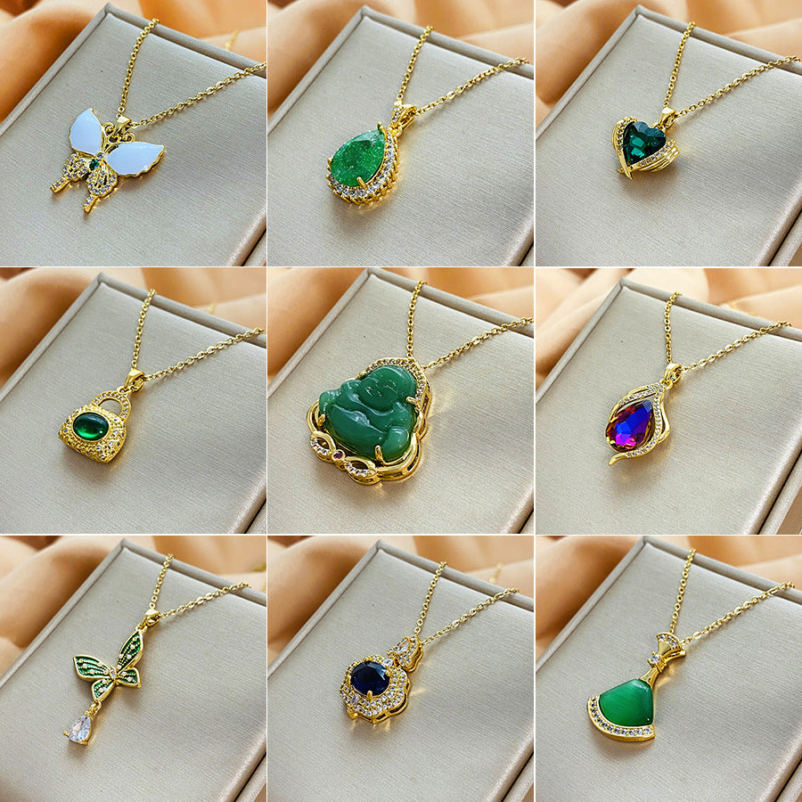Collana Minimalista da Donna in Acciaio al Titanio a Goccia con Finitura Elettroplaccata e Catena a Maglie O