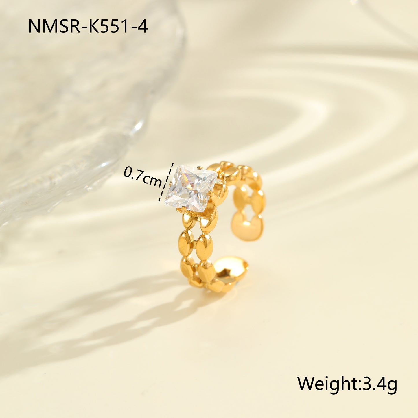 Anello minimalista irregolare geometrico in acciaio al titanio con intarsio di zirconi e placcatura in oro 18 carati per donna