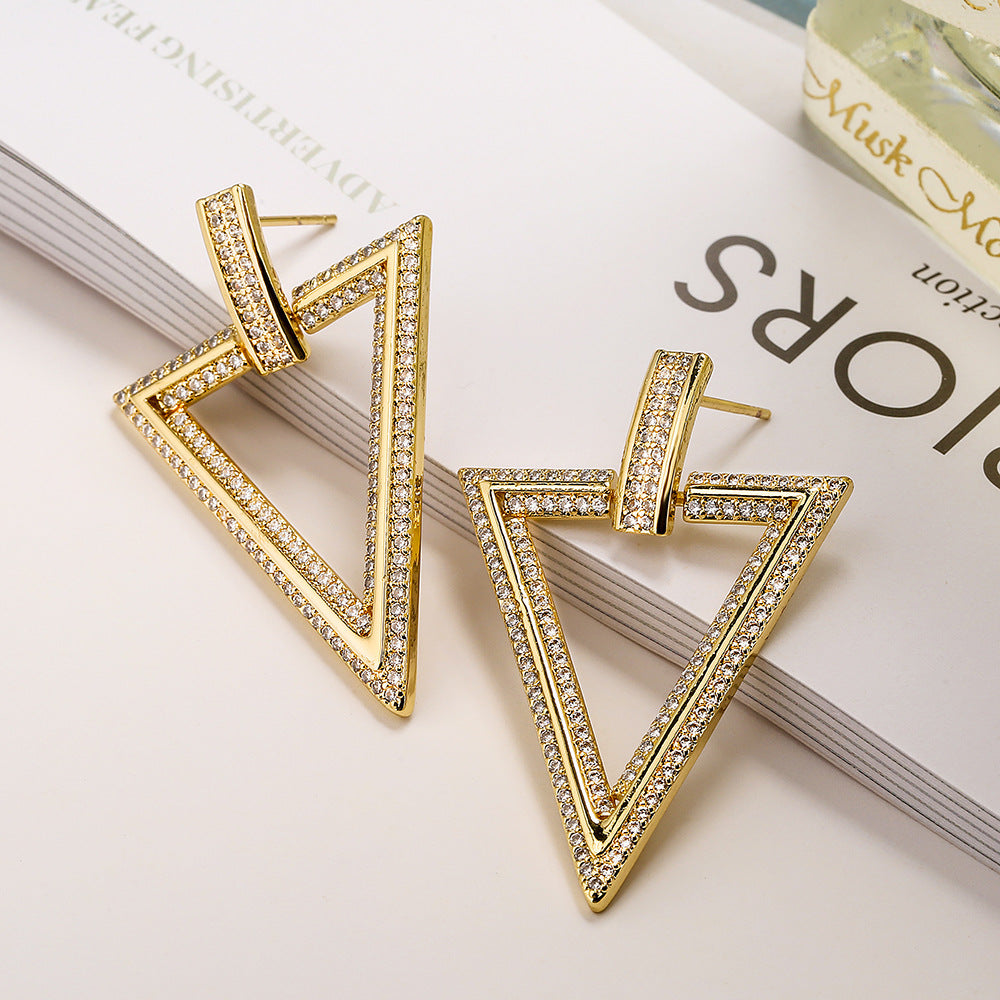 Orecchini Minimalisti Geometrici da Donna in Ottone Placcato Oro Vero e Zirconia Micro-Incastonata