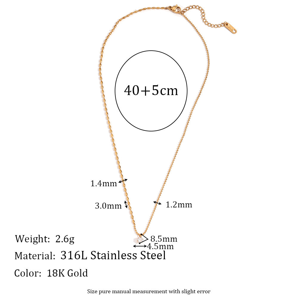 Minimalist Asymmetrical Geometric Pendant Necklace for Women Stainless Steel with 18K Gold Plating and Zircon Accents