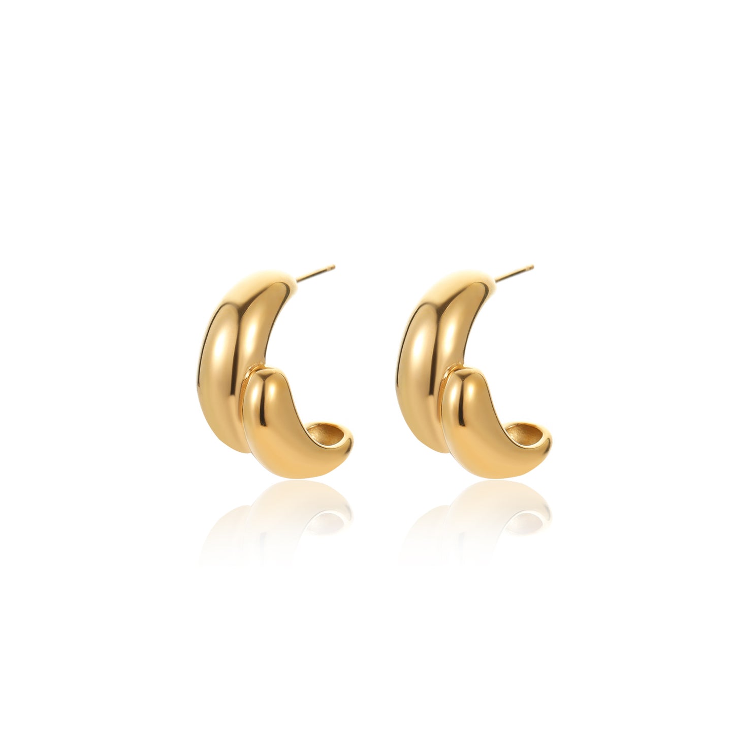 Aretes minimalistas huecos en forma de C de acero inoxidable con baño de oro de 18 quilates para mujer
