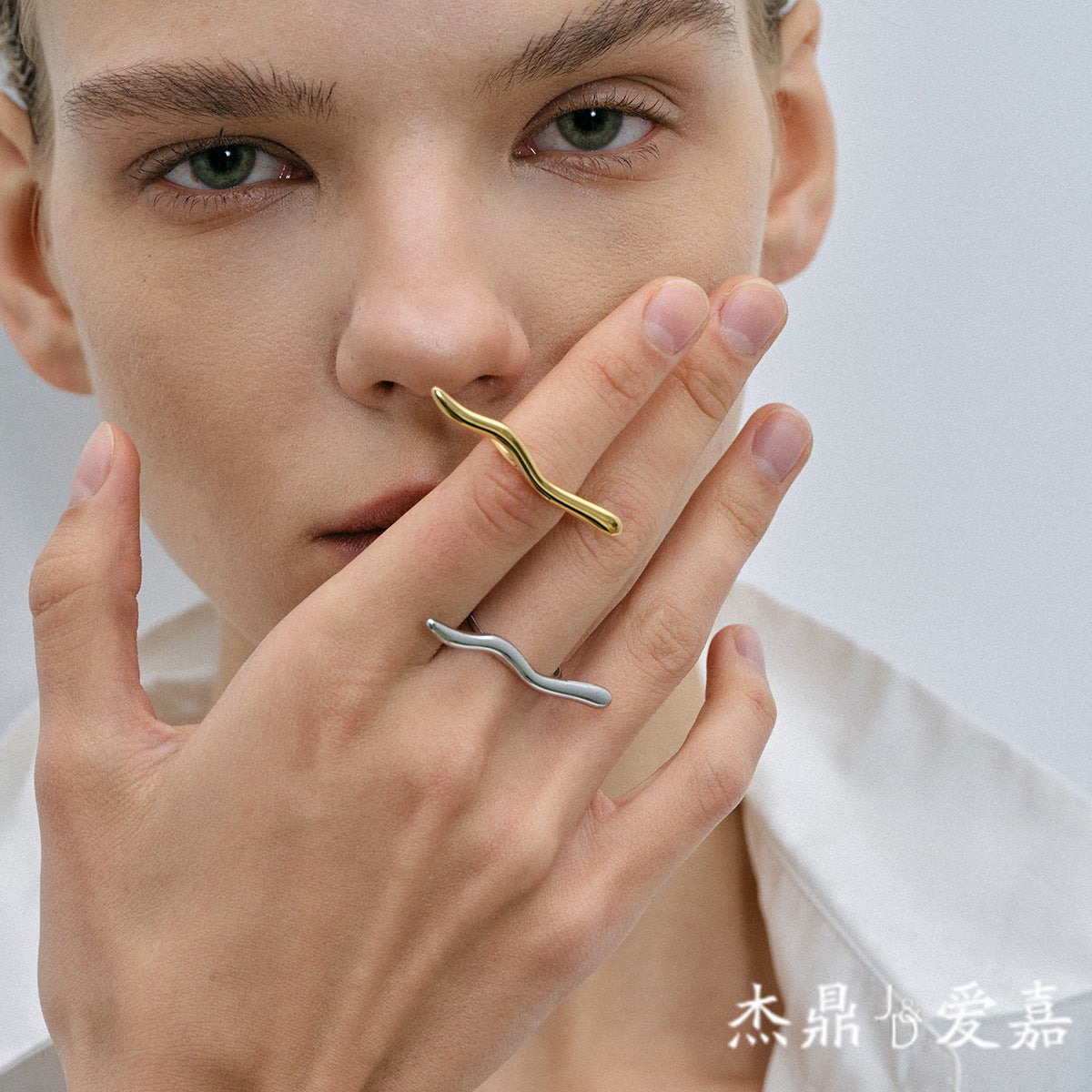 Minimalist 18K Gold Plated Wavy Open Ring Stainless Steel