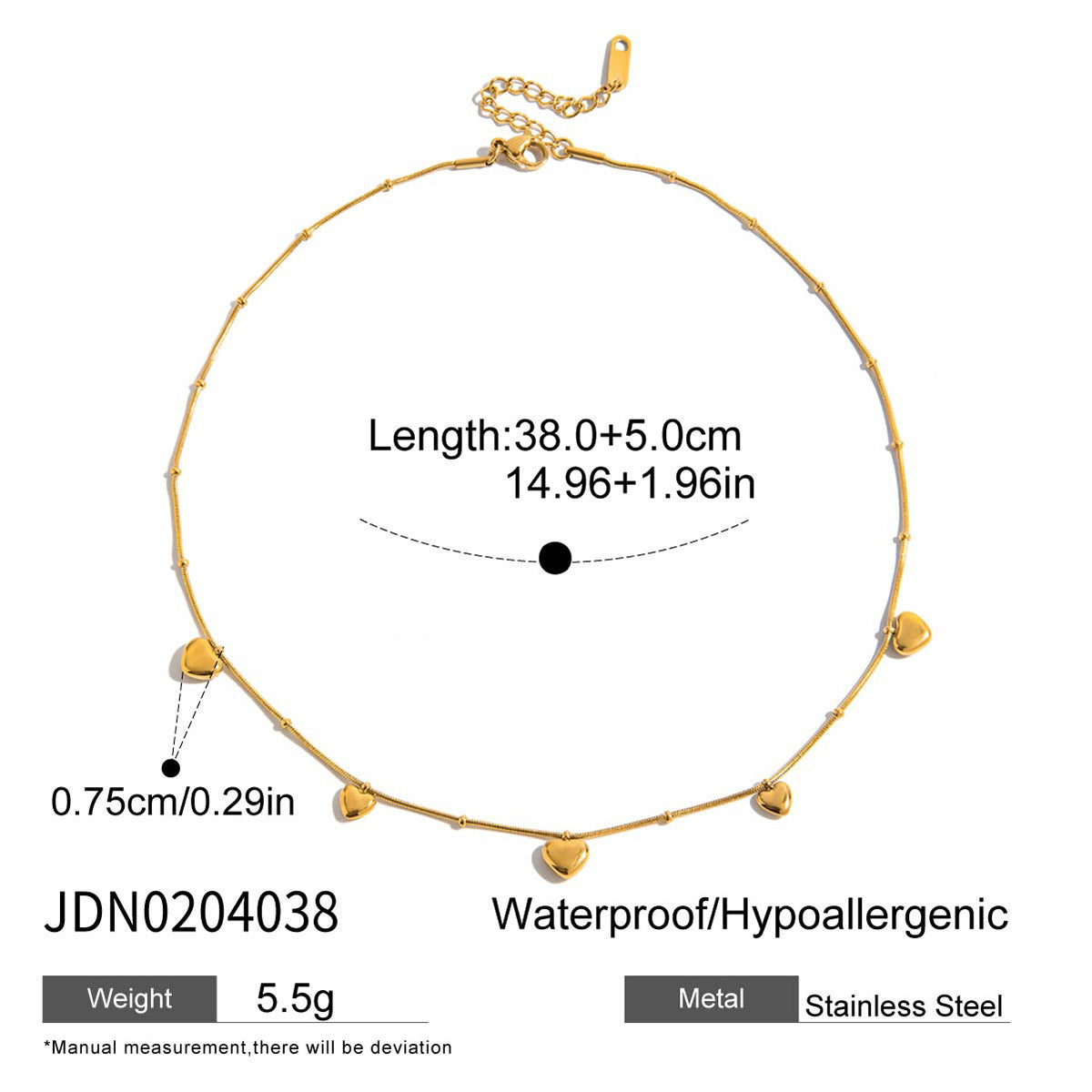 Collar minimalista de acero inoxidable con forma de corazón, chapado en oro por proceso PVD al vacío para mujer