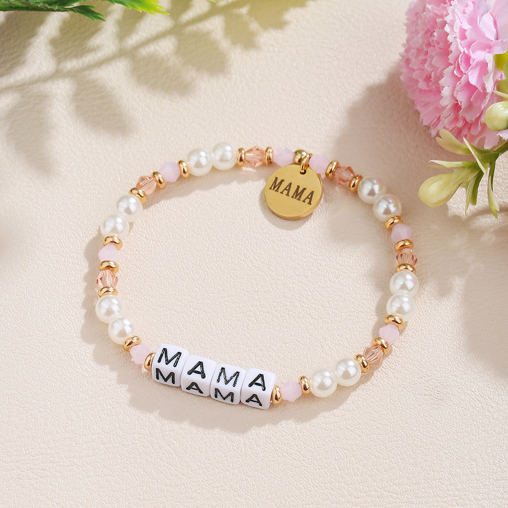 Sweet Acrylic Letter Charm Bar Bracelet for Women DIY Name Beaded Hand Jewelry