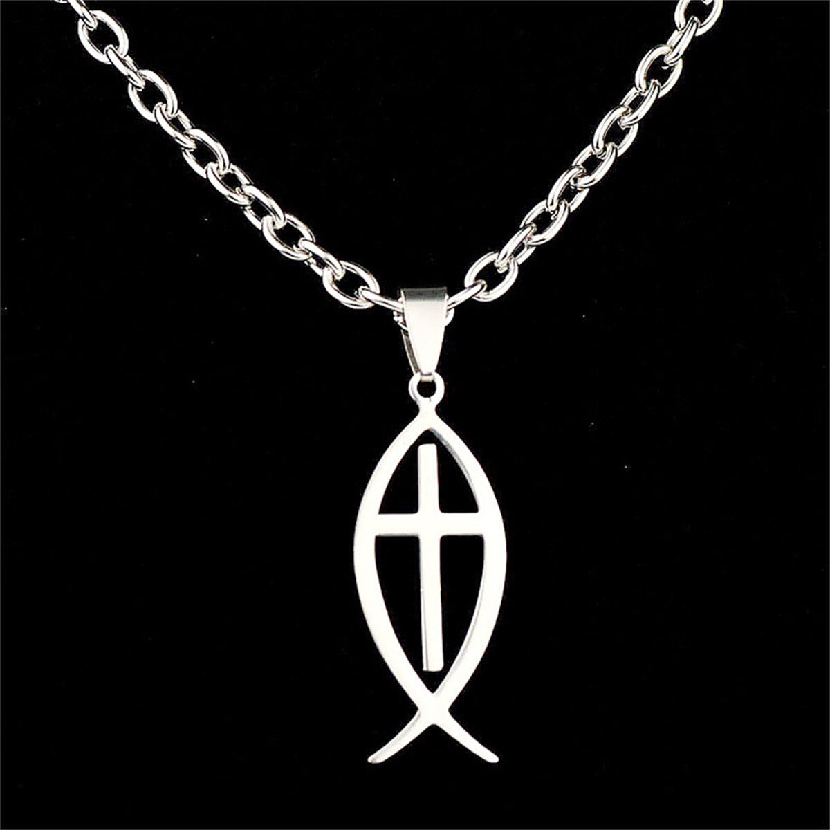 Natural Minimalist Fish-Shaped Pendant Necklace in Stainless Steel with Polished Finish for Women