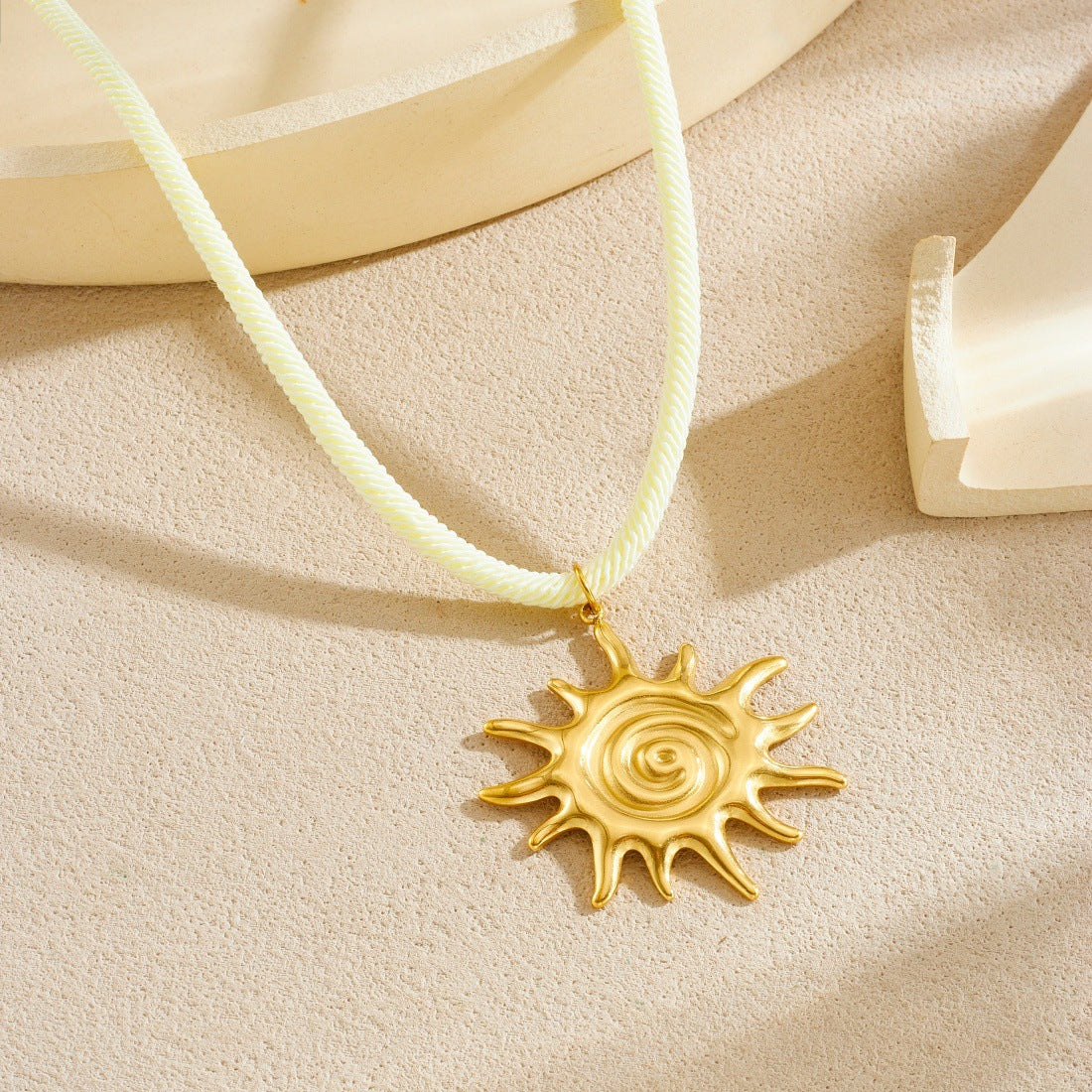 Trendy Exaggerated Spiral Shell Sun Pendant Gold Plated Stainless Steel Necklace for Women