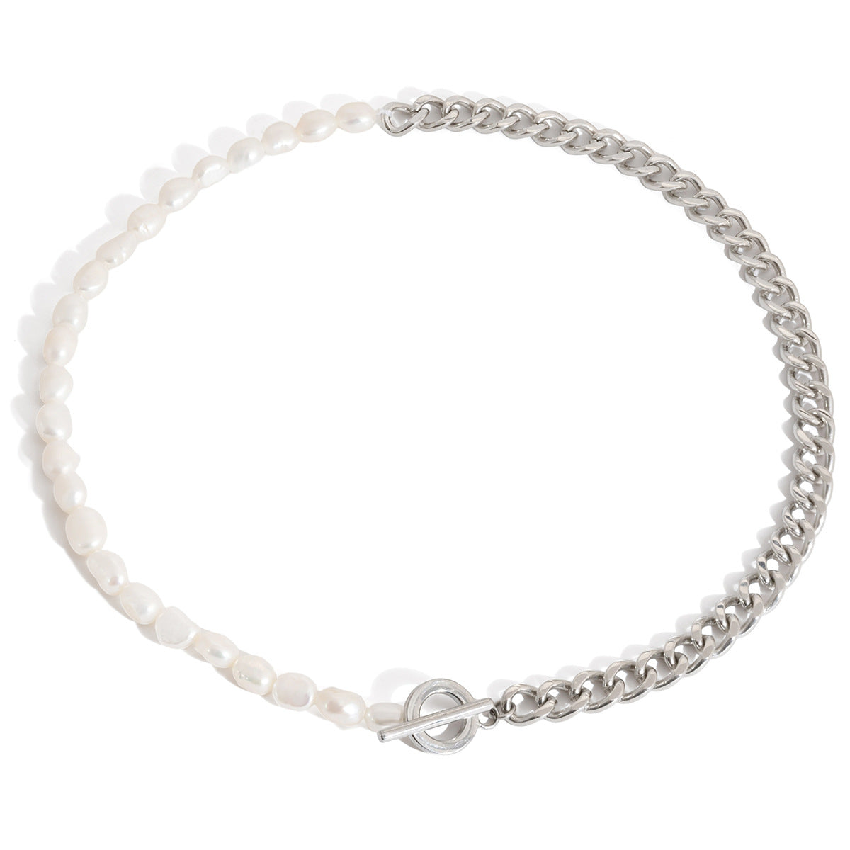 Casual Geometric Titanium Steel PVD Gold Plated Necklace with Pearl for Women