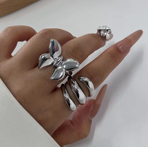 Elegant Butterfly Geometric Plated Stainless Steel Ring for Women