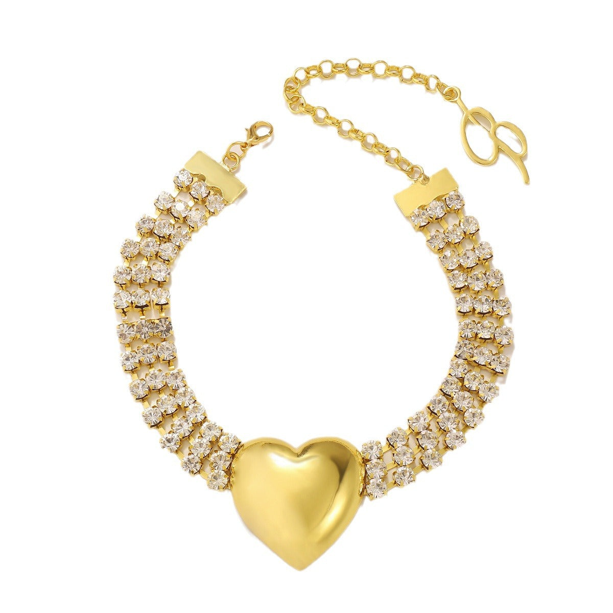 Collana girocollo multistrato da donna con strass a forma di cuore, dolce e grintosa