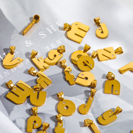 Minimalist Luxury Stainless Steel Plated Letter Pendant with Cubic Zirconia Charm Bar