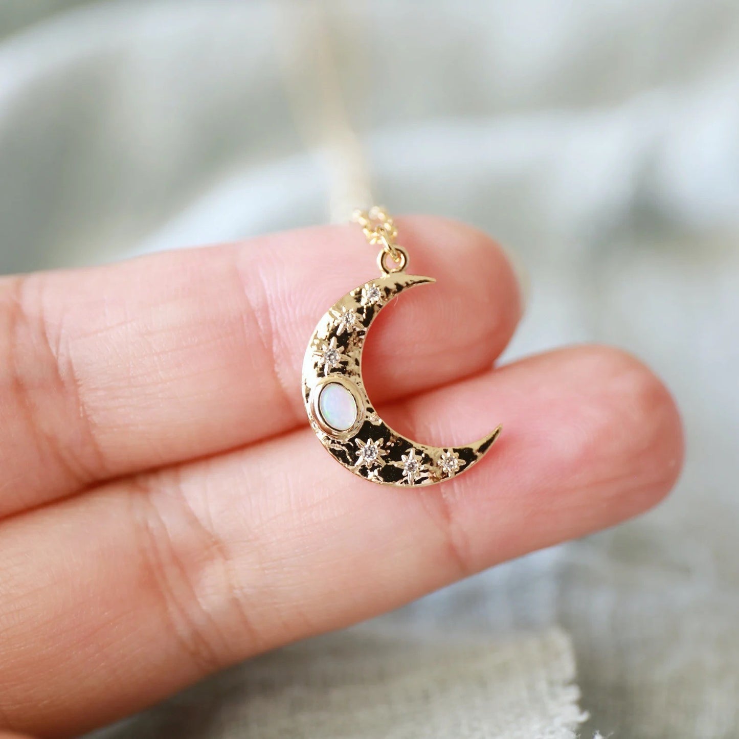 Minimalist Crescent Moon Pendant Necklace in Titanium Steel with Gold Plating, Delicate Star and Moon Motif on O-Chain for Women and Men