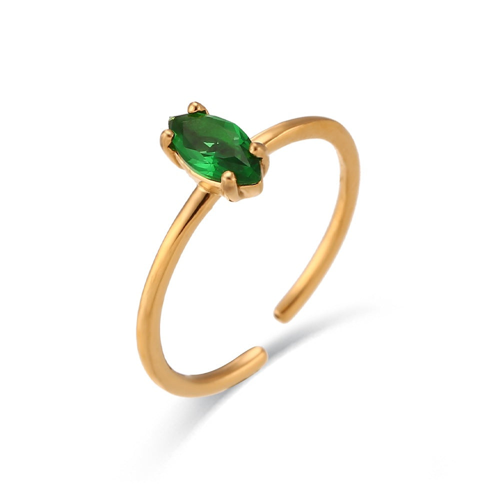 Anillo Abierto Ovalado de Circonita, Minimalista Geométrico, de Acero Inoxidable con Chapado en Oro de 18K para Mujer