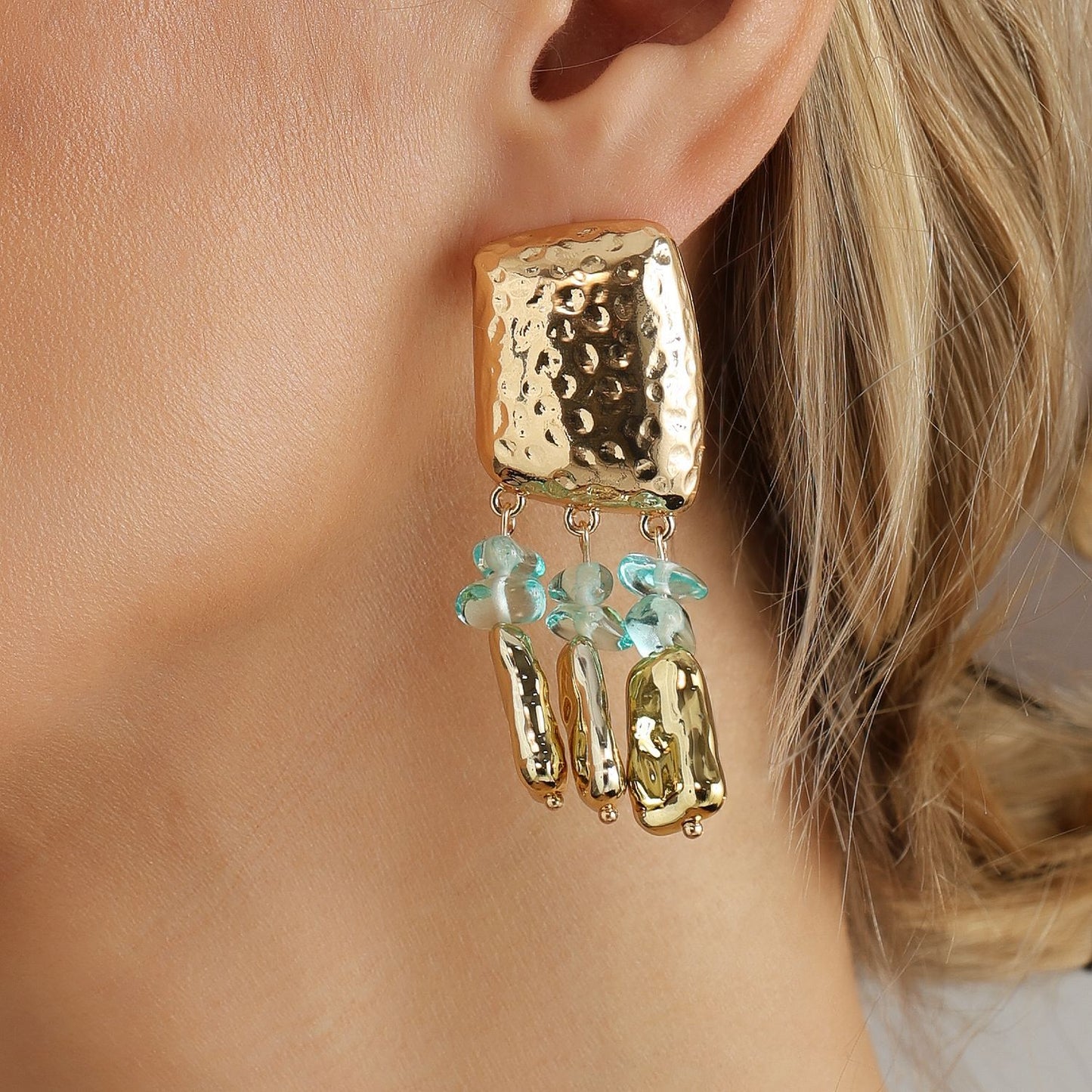 Vintage Geometric Turquoise Inlay Plated Zinc Alloy Stud Earrings for Women