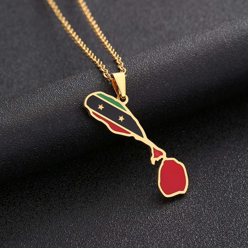 Collana con Pendente Mappa Geometrica in Acciaio Inossidabile con Ciondolo in Acciaio al Titanio e Finitura Elettrodeposita per Abbigliamento Casual Unisex