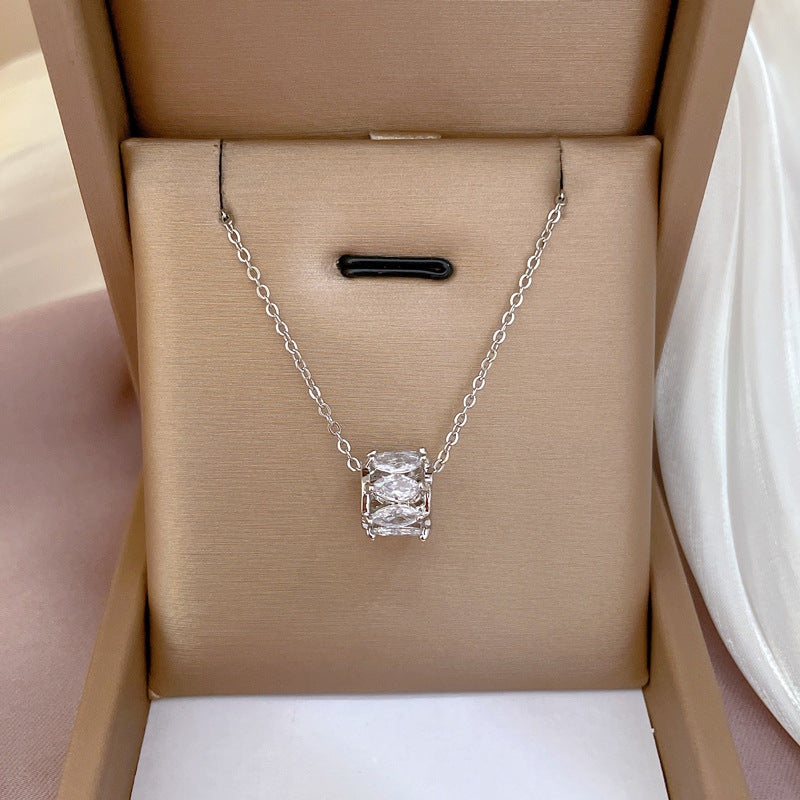 Luxury Geometric Collar Necklace for Women Titanium Steel with Rhinestone Inlay