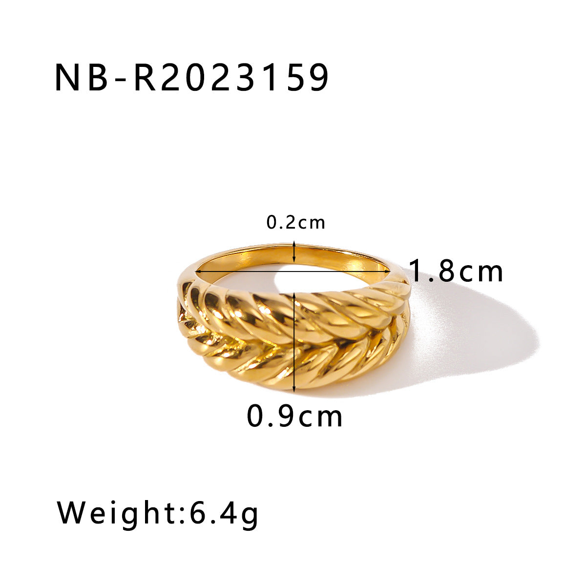 Vintage INS Style Geometric Textured Woven Stainless Steel Ring with 18K Gold Plating for Women and Men