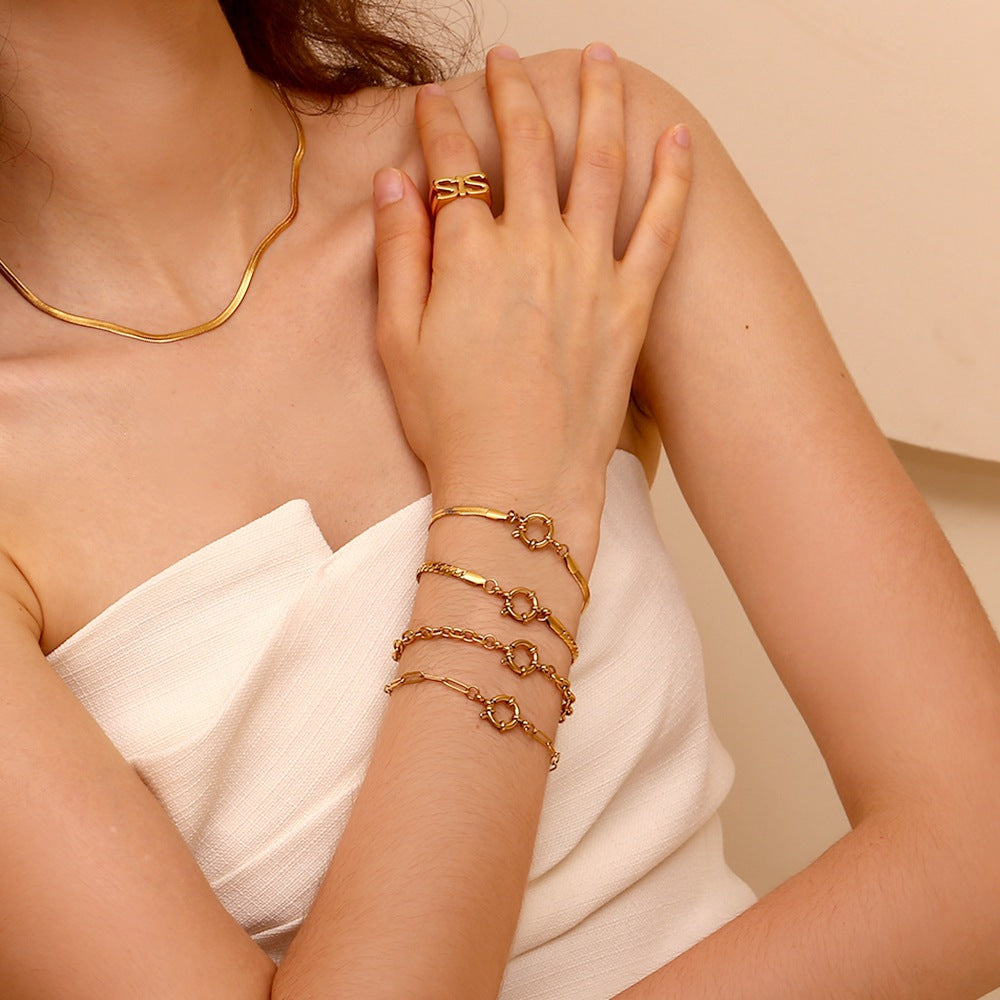 Minimalist Geometric Stainless Steel Plated 18K Gold Blade Chain Bracelet with Spring Clip Closure
