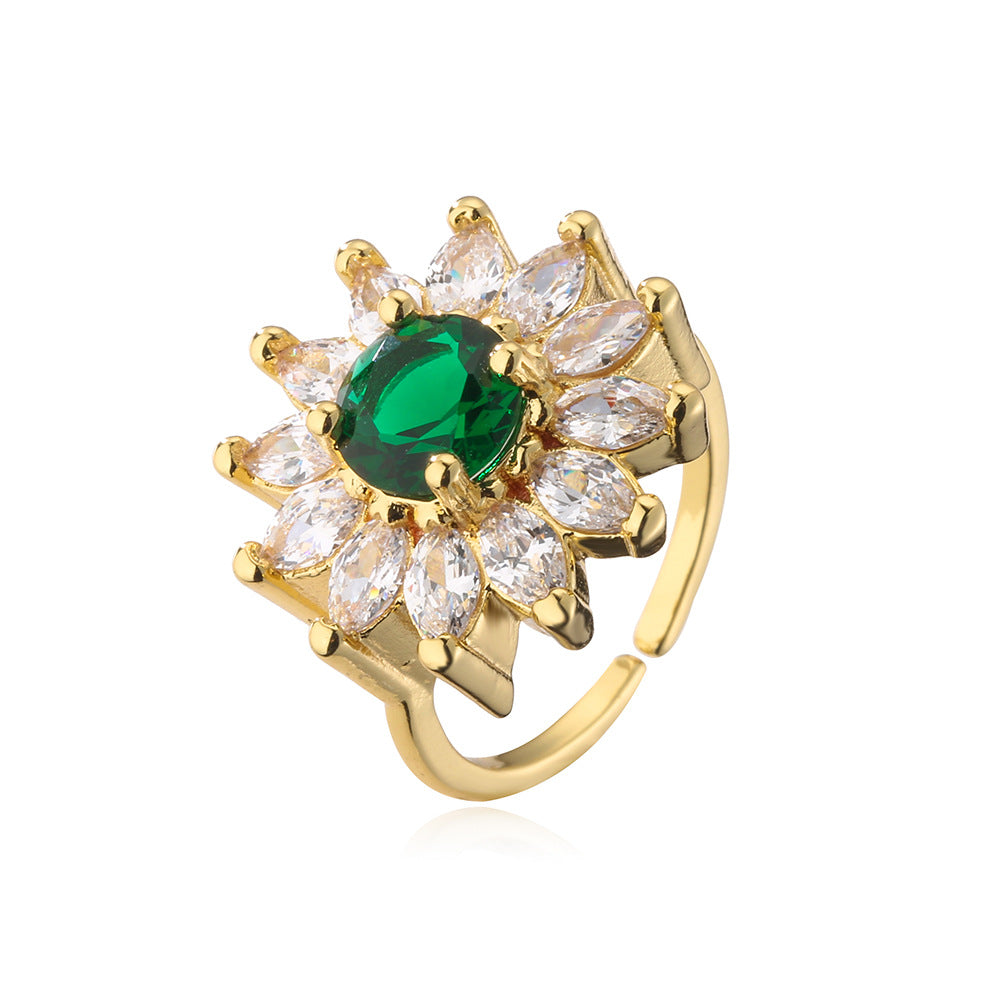 Minimalist Geometric Open Ring for Women Made of Brass with 18K Gold Plating and Zircon Inlay